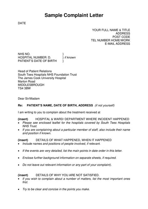 Sample Of Complaint Letter