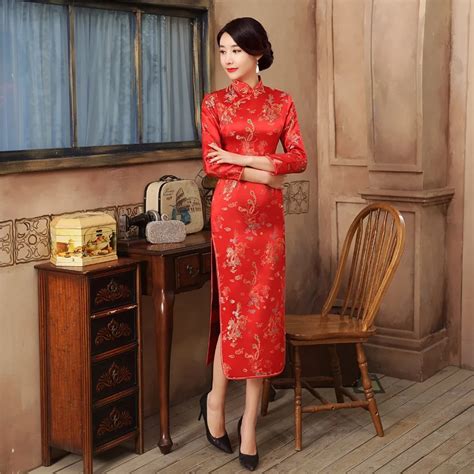 Shanghai Story Qipao Traditional Chinese Long Sleeve Cheongsam Dress Chinese Style Dress Dragon