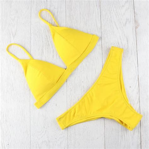 Sexy Bikinis Mujer Padded Yellow Micro Bikini Set Candy Color Two Piece Brazilian Swimsuit