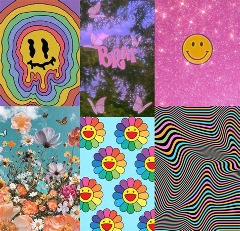 Retro Rainbow Vibes Aesthetic Wall Collage Kit Digital Etsy Hippie My