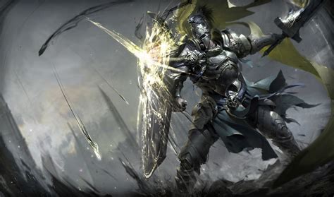 Knight Holding Sword And Shield Digital Wallpaper Warrior Fantasy Art