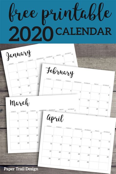 2020 Calendar Printable Free Template Paper Trail Design