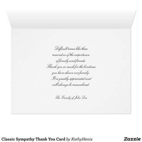 Classic Sympathy Thank You Card In 2020 Sympathy Thank