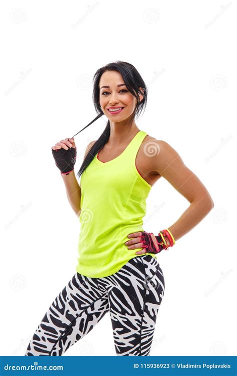 Smiling Sporty Female Isolated On White Background Stock Image Image