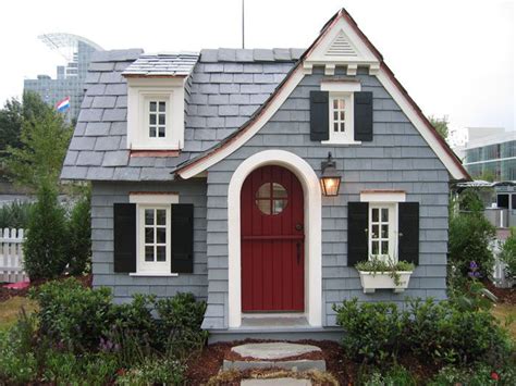 Don't stop at the shutters: muted icy blue siding, deep red door, black shutters and ...