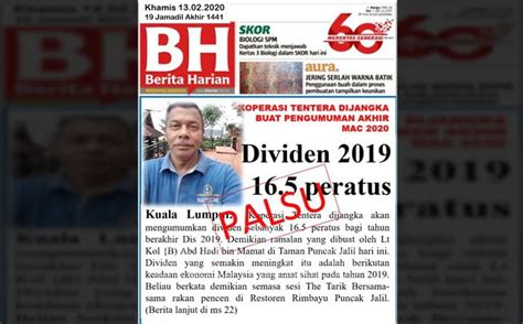 Terkait dividen yang diterima dari dalam negeri, uu pph mengatur bahwa wajib pajak badan (wp badan) dalam negeri dengan kepemilikan lebih atau sama denga 25% tidak dikenai pph, wp badan dalam negeri dengan kepemilikan kurang dari 25% dikenai pph tarif normal, sedangkan wp orang. Koperasi Tentera nafi umum dividen 16.5 peratus - Air ...