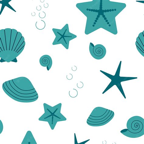 Premium Vector Marine Pattern Shells Starfish Bubbles Cartoon Vector