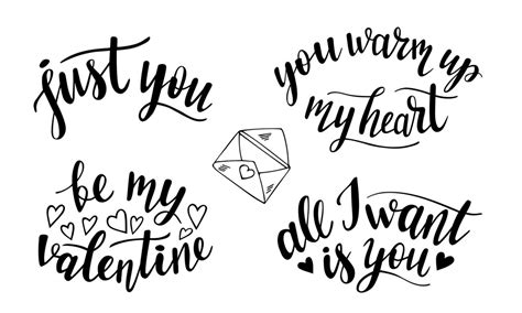 Conjunto De 4 Citas Vectoriales De Letras A Mano Para El Día De San Valentín Vector Premium