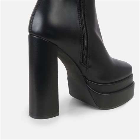 Martha Black Double Platform Block Heel Ankle Boots Simmi London