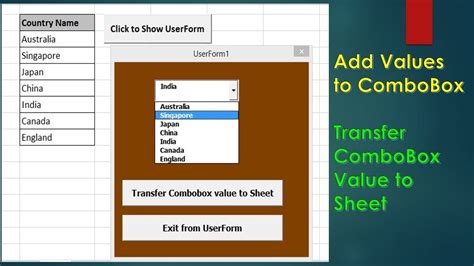 Excel VBA Combobox Adding Data To ComboBox And Transfer Value From ComboBox To Sheet YouTube