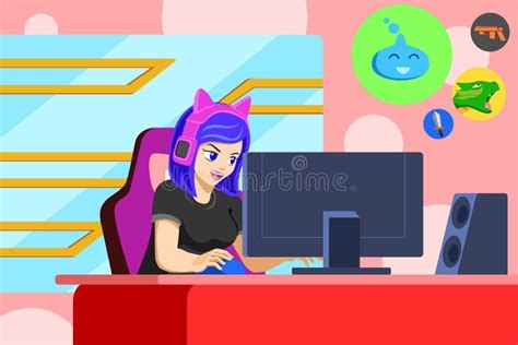 A Young Female Gamer Playing Game Vector Illustration Stock Vector