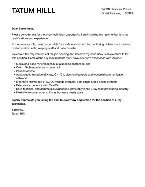 X-ray Technician Cover Letter | Velvet Jobs