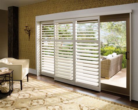 Sliding Glass Door Plantation Shutters Traditional Living Room St Louis By Two Blind Guys