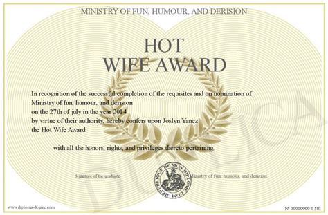 Hot Wife Award Printable Certificates