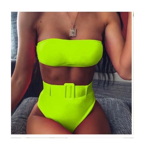tradesy bright green 123456 bikini set size 12 l pink bandeau bikini bikini swimsuit thong