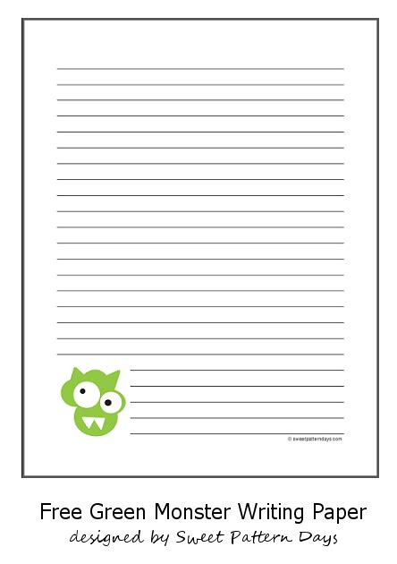 Cute Green Monster Writing Paper Free Printable Halloween