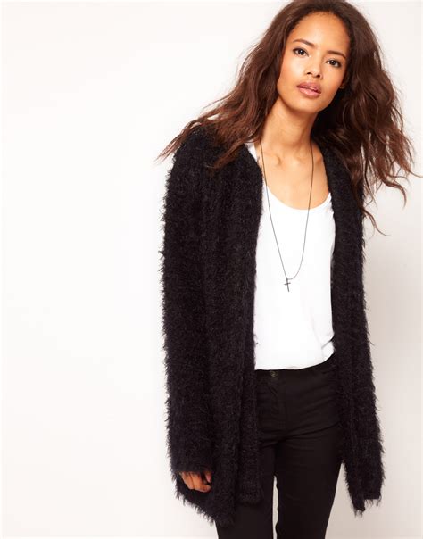 Lyst Asos Cardigan In Fluffy Texture In Black