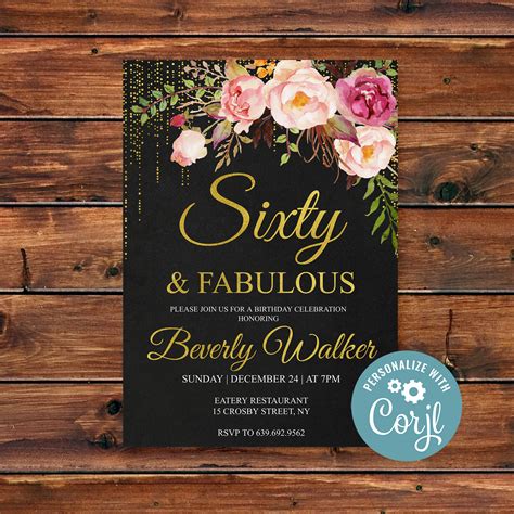Sixty And Fabulous 60th Birthday Invitation Floral Women Etsy