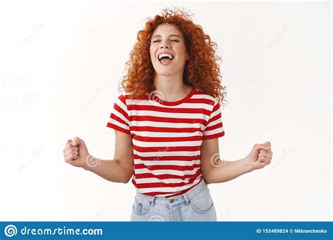 yeah feeling freedom women power attractive carefree lively redhead curly woman enjoy having