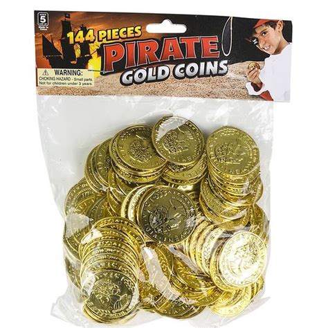 144 Plastic Gold Coins Pirate Treasure Chest Play Money Birthday Party