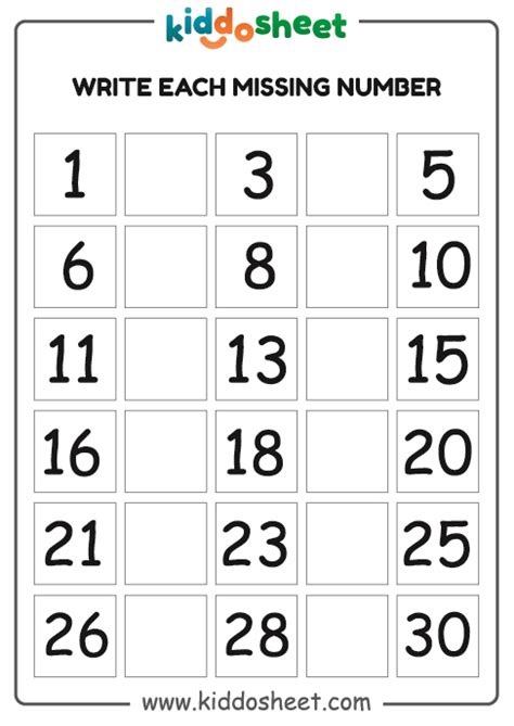 Missing Number Worksheet Free Printable Files Kiddosheet