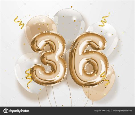 Happy 36th Birthday Gold Foil Balloon Greeting Background Years