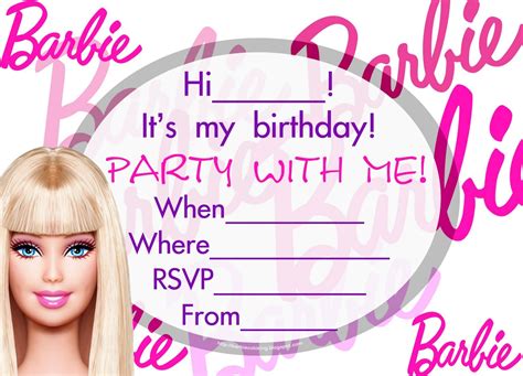 Barbie Invitations Printable BARBIE COLORING PAGES PINK BARBIE PARTY