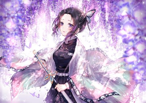 Download 3508x2480 Kochou Shinobu Demon Slayer Katana Purple Flowers