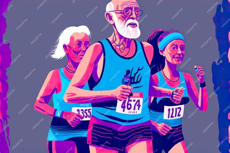 premium photo old people run a marathon flat illustration