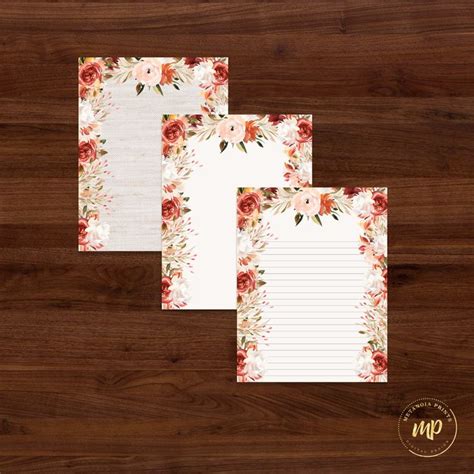 Watercolor Autumn Floral Stationery Printable Papers Set Of Etsy