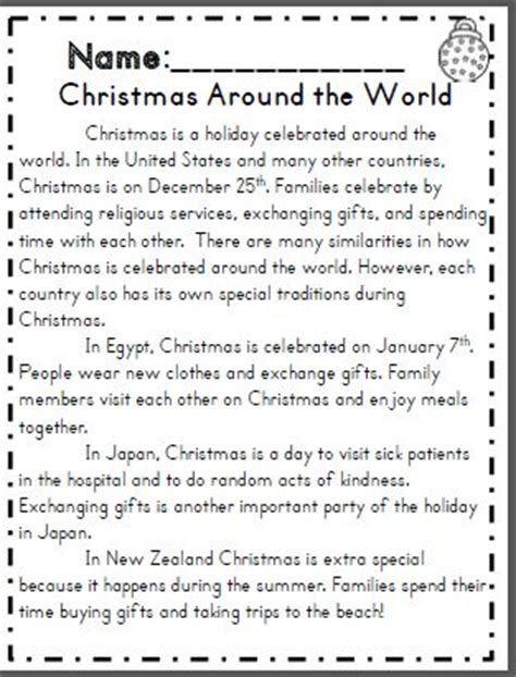 Christmas around the world reading passage with comprehension