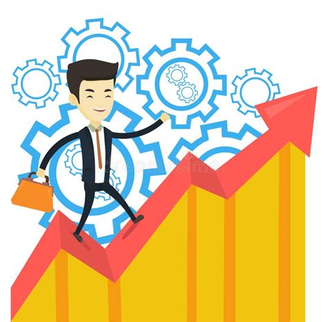 Happy Business Man Standing On Profit Chart Stock Vector
