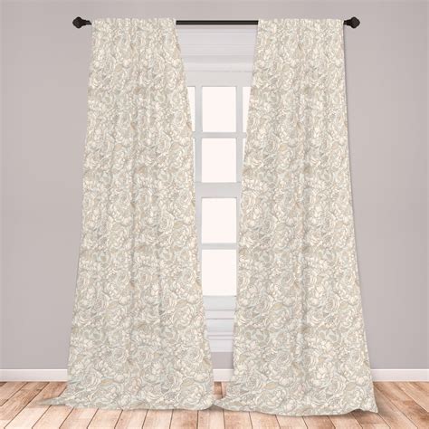Beige Curtains 2 Panels Set Floral Ornamental Pattern With Wedding