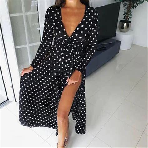 Aliexpress Com Buy Hot Sale Sexy V Neck Long Sleeved Sashes Polka Dot