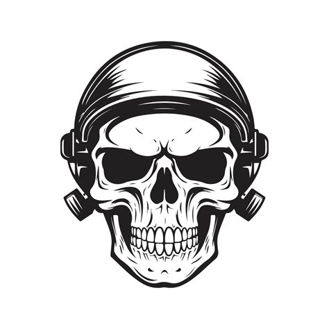 Military Skull Logo Concept Black And White Color Hand Drawn