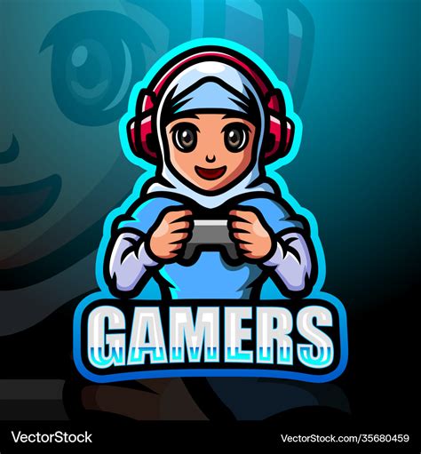 Gamer Muslim Girl Mascot Esport Logo Design Vector Image