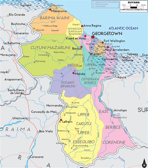 Large Detailed Political And Administrative Map Of Guyana With Cities