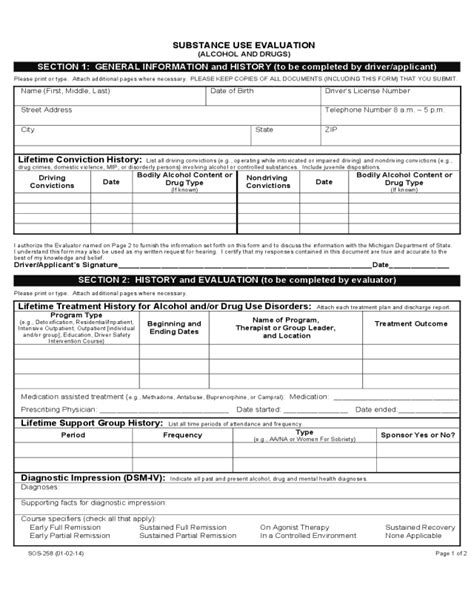 Substance Abuse Assessment Form Printable