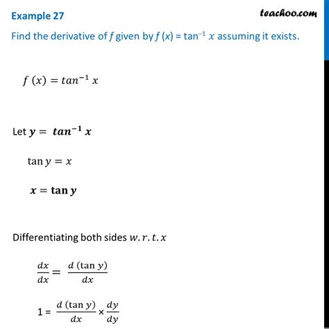 Example 27 Find Derivative Of Fx Tan 1 X Class 12
