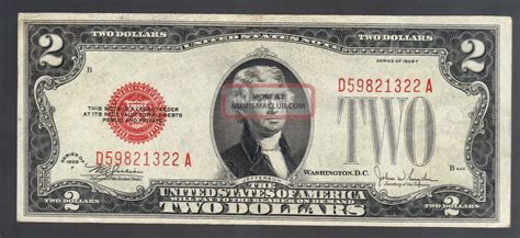 Antique 1928f 2 Dollar Bill Us Note Paper Money Old Currency Large Red