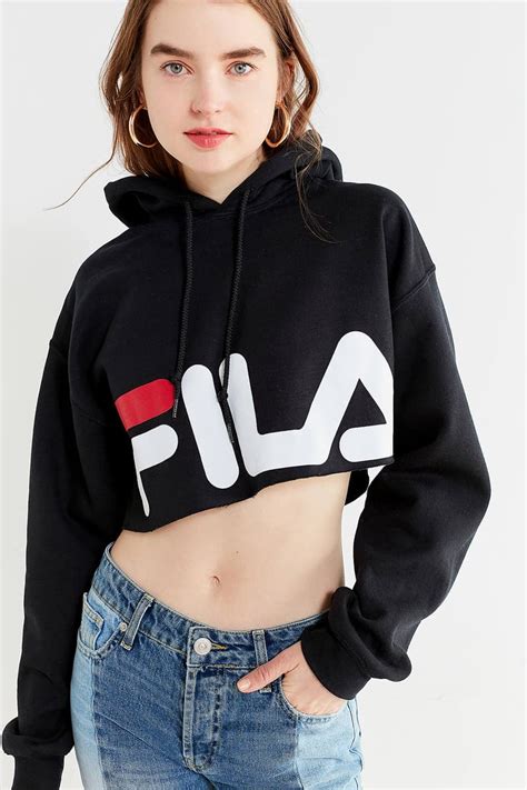 fila x urban outfitters cropped hoodie in black hypebae