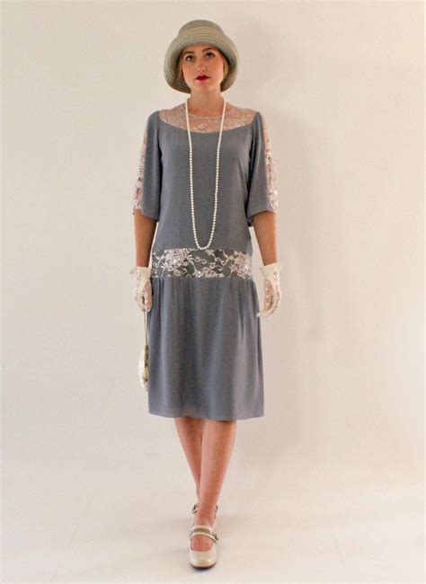 Grey Great Gatsby Dress With Elbow Length Sleeves 1920s Etsy