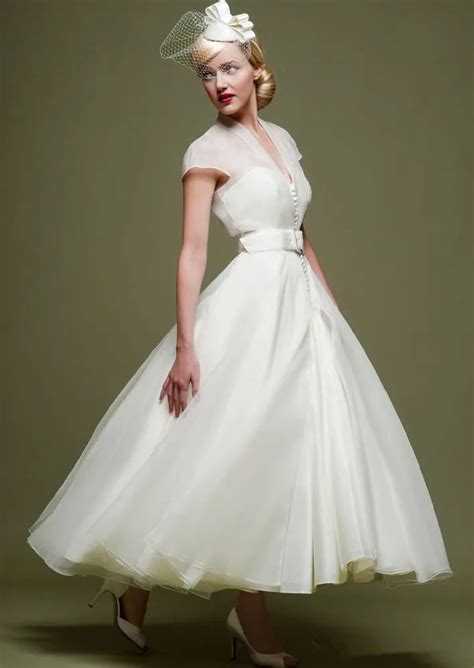 Vintage Tea Length Wedding Dresses For Bride 2015 White Simple Design