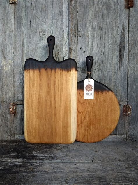 Large Solid Oak Cutting Boards With Black Handle Wood Cheese Etsy