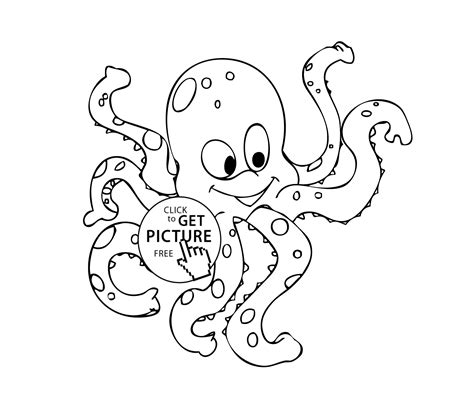 Octopus Cartoon Animals Coloring Pages For Kids Printable