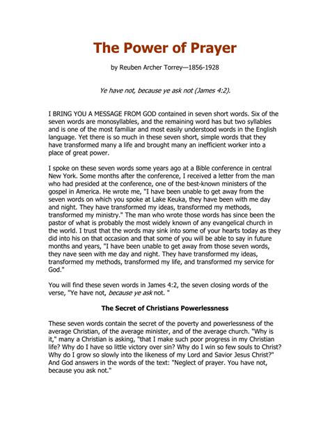 Pdf The Power Of Prayer