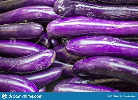 Long Purple Chinese Eggplants Fruits Also Known As Aubergine Or Brinjal
