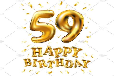 Happy Birthday 59 Th Balloons Gold Custom Designed Graphics