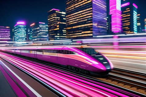 Image Of A Bullet Train Passing At High Speed In A Neon Illustration