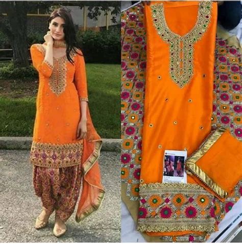 Embroidered Punjabi Suits With Patiala Salwar Orange At Rs 4400 In Patiala